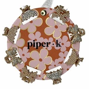Piper K Gold Tone faux Pearl Silver Rhinestones Mini Hair Claw Clips Set of 8
